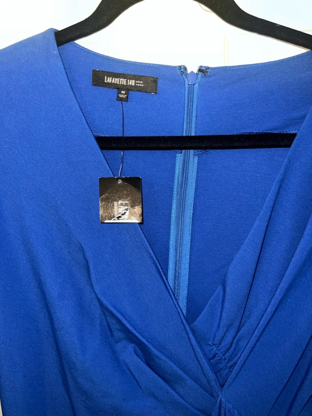 Lafayette 148 New York Cobalt Blue V-Neck Draped Dress